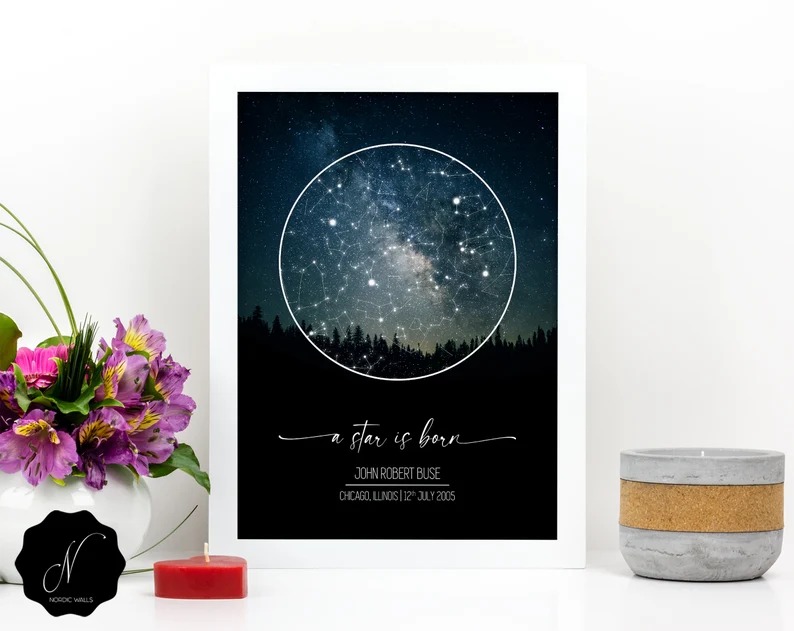 A canvas star map print